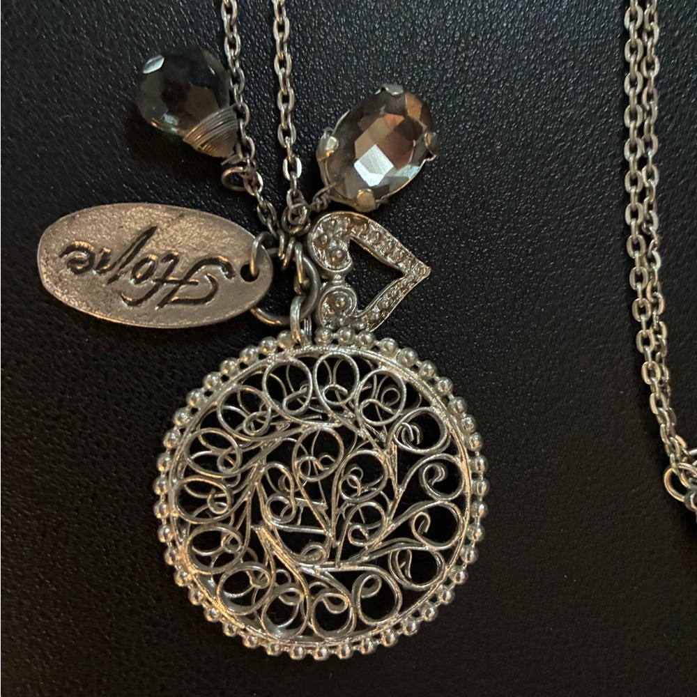 Chloe Silver Necklace with Filigree Pendant 15.5” chain